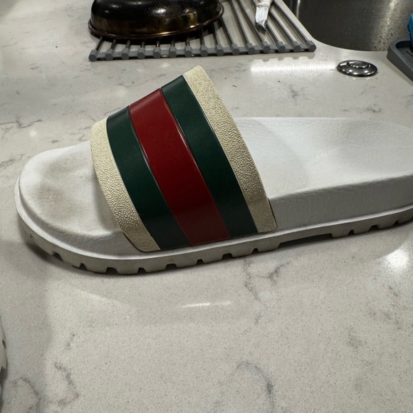 Gucci White Slides with Red and Green Bands